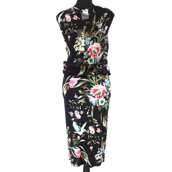 FUZZI Black Floral Sheath Dress Sleeveless Crepe Blouson Knee Length XS NEW JPG - Picture 7 of 8